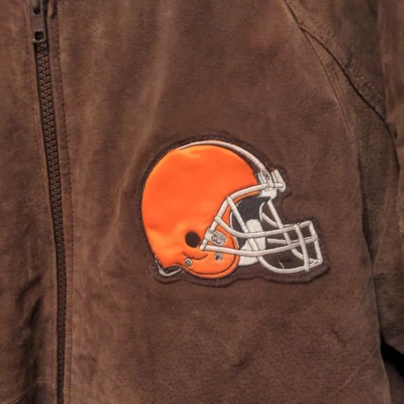 Men's "Cleveland Browns" suede varsity jacket. Fully lined. 2 outside pockets - Picture 3 of 7